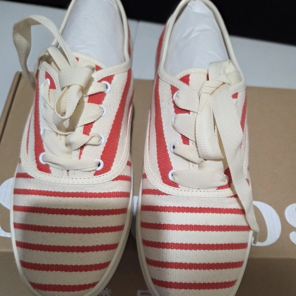 Soludos Red and Cream Striped Flats